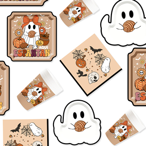 DAMAI Ghostly Couple Brown Theme Paper Plates Cups and Napkins for Halloween Supply - Product Image 2