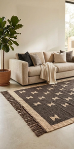 <b>Black</b> Beige Tribal Geometric Jute Wool <b>Runner</b> Rug Handwoven Boho Southwestern Farmhouse Carpet for Hallway Entryway Home Decor - Product Image 2