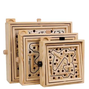 Caixa de madeira de brinquedo infantil, quebra-cabeça 3d magnético com labirinto de bola, brinquedo educacional para crianças e adultos