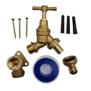 Outdoor Garden Tap Kit 1/<strong>2</strong> Inch BSP <strong>Hose</strong> Union With Brass Wall Plate Fixture Outside <strong>Hose</strong> Fitting <strong>Set</strong> Wall Mounted - Product Image 1
