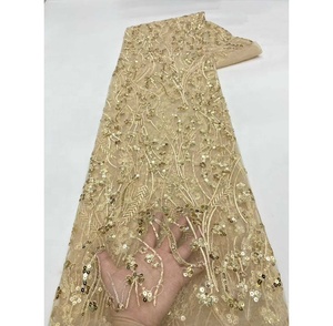 Tissu en dentelle française brodée fantaisie de créateur, perles et sequins, écologique, 5 yards, dentelle africaine pour femmes - Prix de gros - Product Image 3