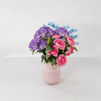 Bouquet de roses et d'hortensias en soie artificielle, toucher réel, avec verdure, pour décoration de table de mariage, fête des Mères, remise de diplôme