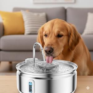 Fontaine à eau automatique pour animaux de compagnie en acier inoxydable écologique de 3,2 L, bec verseur, fenêtre de niveau d'eau, pompe ultra silencieuse pour chiens de petite taille - Product Image 1