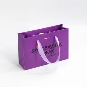 Wholesale Fashionable Luxury Purple Craft Packaging Recyclable 230gsm Coated Paper <b>Bags</b> Printed Custom Logo Cotton Rope Handles - Product Image 1