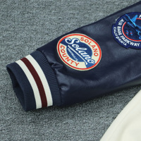 Veste universitaire unisexe de style hip-hop de haute qualité pour le dropshipping, avec manches en cuir PU et logo brodé en chenille sur le devant