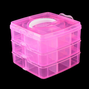 Boîte de rangement de bureau 2 pièces, 3 étages détachables, boîte de rangement en plastique transparent, organisateur de bijoux, armoires pour perles, artisanat - Product Image 3