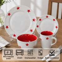 Service de table GuangDa classique en grès blanc et rouge avec assiettes, bols et tasses, compatible lave-vaisselle, thème Noël, cadeau pour la maison