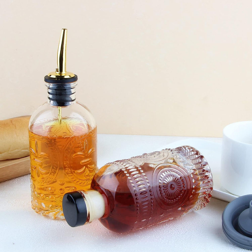 Distributeurs Huile Et Vinaigre Goulifan - Lot De 2 Bouteilles Verre 500ml Avec Entonnoir Et Autocollants