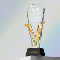Trophée en cristal personnalisé en forme de V, récompense en cristal multicolore avec base noire, coupe de champion pour la reconnaissance des employés