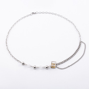 yunnique Geometric Spliced <b>Chain</b> Necklace Unisex <b>Titanium</b> Steel Square Design Fashion Jewelry - Product Image 1