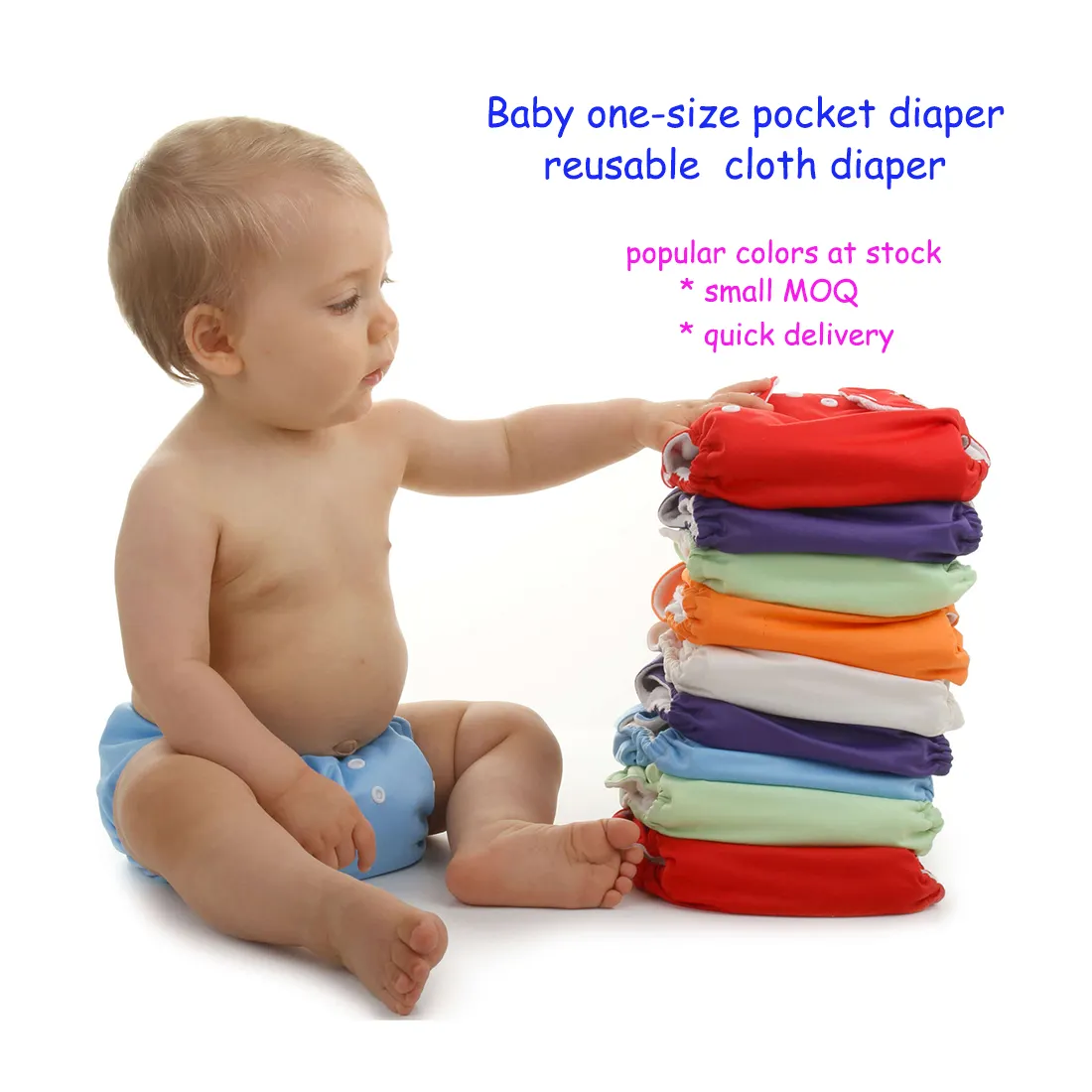 작은 MOQ 재고 도매 재사용 현대 천 기저귀 기저귀 빨 아기 한 사이즈 포켓 기저귀 일반 색상