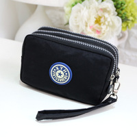 Dompet Wanita Multi-Kartu Trendy Lintas-Negara, Bahan Nilon Poliester Jahitan Motif Bunga Tahan Air dengan Ritsleting Tiga Lapis