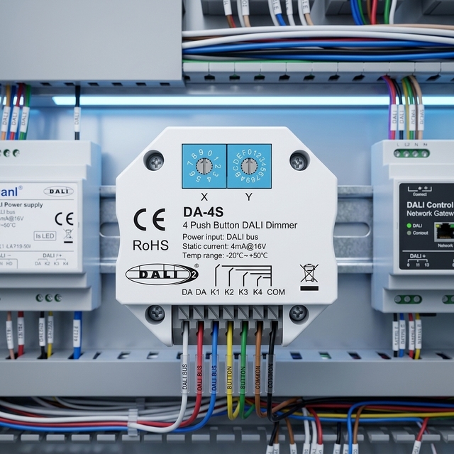 JIUAN DA-4S 4 Push Button Push Switch DALI Dimmer DALI Master for DALI LED Driver Static Current 4 MA/16V