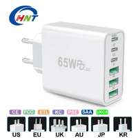 Chargeur HNT GaN 65w PD, source d'alimentation, chargeur USB pour ordinateur portable, 6 ports, type C, charge rapide pour iPhone, Samsung Galaxy S25 S24
