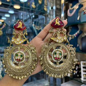 New Trendy Antique Gold Plated <b>Long</b> Retro Dangle German Silver Gold Plated Chand <b>Earrings</b> Indian Traditional Jewellery - Product Image 1