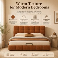 Base de Cama Doble de Chenilla Marrón con Cabecera Acolchada para Dormitorios Modernos