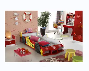 Cama moderna con forma de coche de madera para niños, juego de dormitorio para niños, cama de coche de carreras para niños y niñas