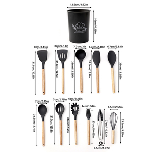 12 cái Silicone đồ dùng nhà bếp không dính công cụ nhà bếp thiết lập BPA free Silicone thìa thìa thiết lập với tay cầm bằng gỗ - Product Image 5