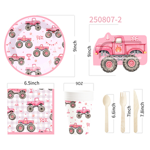 Platos, Vasos y Servilletas Desechables con Diseño de Vehículo Todoterreno Rosa DAMAI para Fiestas de Cumpleaños Infantiles - Product Image 3