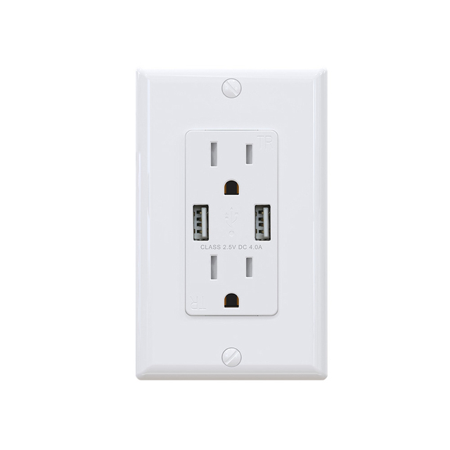 15 a TR Electric USB Socket Wall Switches and Sockets USB Charger Dual Type a Port 4.0A USB Outlet In-wall Outlet,wall Socket