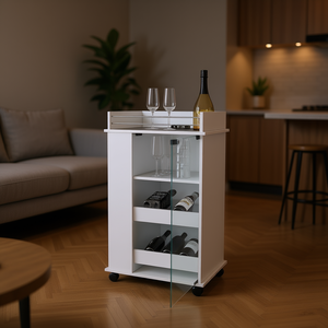 Carrito de bar blanco con puerta de vidrio y estantes para muebles de bar en el hogar - Product Image 2