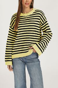 <span class=keywords><strong>Pull</strong></span> en tricot rayé horizontal pour <span class=keywords><strong>femme</strong></span>, col rond, coupe oversize, épaules tombantes, manches longues, <span class=keywords><strong>pull</strong></span> décontracté, broderie personnalisée - Product Image 6