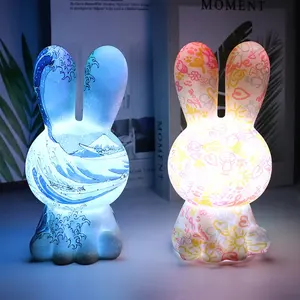 Luz LED de noche de conejo arcoíris para guardería, lámpara de mesita de noche portátil recargable por USB para habitación de niños pequeños, regalos de decoración de conejo f