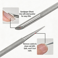 Pousse-cuticules professionnel en acier inoxydable, outil à ongles double tête, instrument de manucure, manche en plastique durable avec nylon
