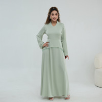 Robe Abaya pour femmes musulmanes grande taille, col en V, manches longues, taille ajustable, couleur unie, robe maxi islamique modeste