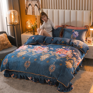 طقم أغطية سرير جديد رائج من صني تكستايل، قماش فليس مطبوع، 4 قطع: غطاء لحاف + ملاءة سرير + غطاء وسادة، مقاس كينج، دافئ - Product Image 6