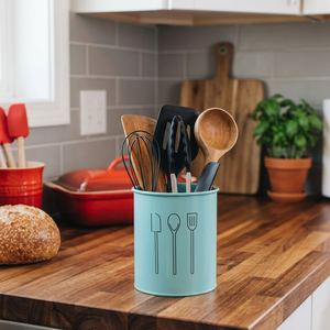 Porte-ustensiles de cuisine cylindrique avec icônes spatule, cuillère, fourchette – Support de rangement minimaliste pour outils de cuisine - Product Image 5