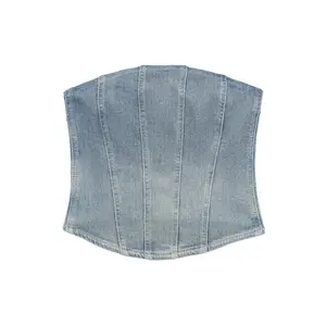1062A-945068Fashionable Women'S Washed Light Blue Denim Tight Bustier, Sexy And Slimming Undergarment