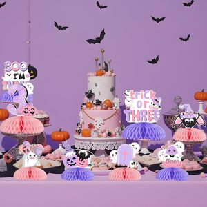 8 pièces de décorations d'Halloween pour le 3ème anniversaire, thème Trick or Treat rose et violet - Product Image 6