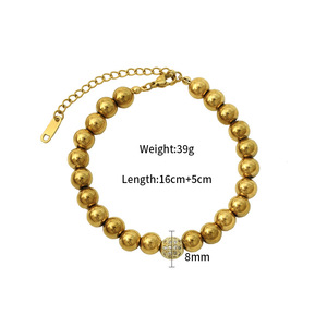 Stainless Steel <b>Ball</b> <b>Bracelet</b> 18k Gold Plated Round Beaded Jewelry For Women Gift Fashion Accessory - Product Image 4
