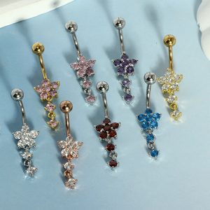 YW Anelli Pendenti per <span class=keywords><strong>Ombelico</strong></span> in Acciaio Inossidabile Dorato con Zirconi a Forma di Fiore, 8 Colori, Gioielli per <span class=keywords><strong>Piercing</strong></span> da Matrimonio e Regalo - Product Image 4