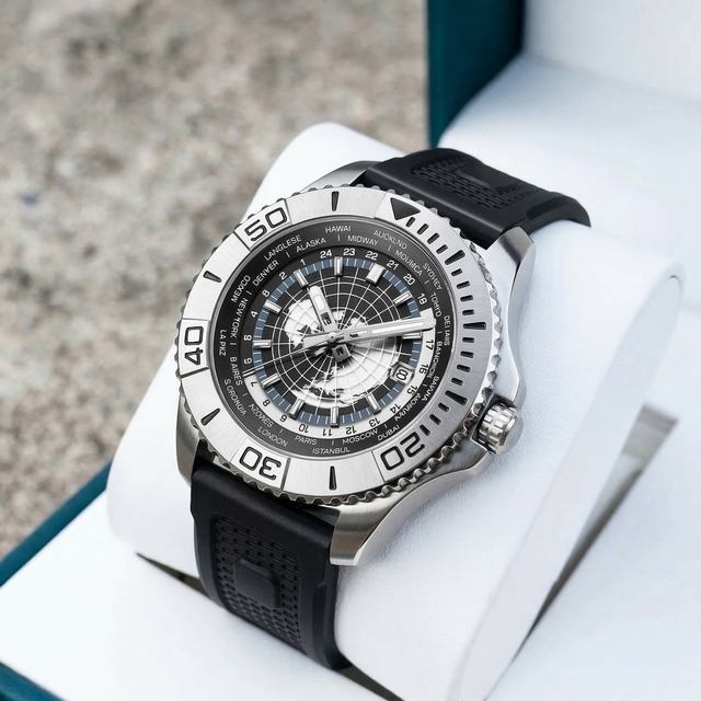 OEM ODM Custom Logo GMT Watch Automatic Multiple Zones Field World Time Mechanical Stainless Steel 10ATM Dive Watch Manufacturer