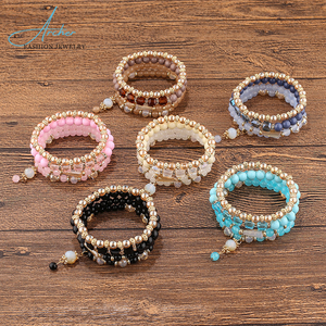 European and American Hot - Selling Bohemian Style <strong>Beaded</strong> Bracelet Geometric Round Glass Beads Inlaid with Diamond Elastic Brace - Product Image 1