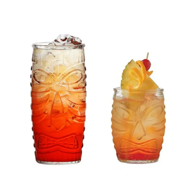 Tropical Bar Tiki Cooler Glass Tiki face Cocktail Glass Cups for Mai Tai, Punch, Pina Island-Themed Party Home barware Glasses