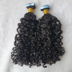 new fashion high quality deep curly tape ins Malaysian human remy hair 1b kinky curly wavy invisible tape in hair extensions