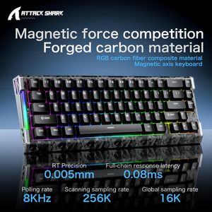 Teclado con interruptores magnéticos ATTACK SHARK R68HE, tiempo de respuesta rápido de 0.005 mm, 8KHz, RGB, fibra de carbono, cableado, para juegos FPS - Product Image 3