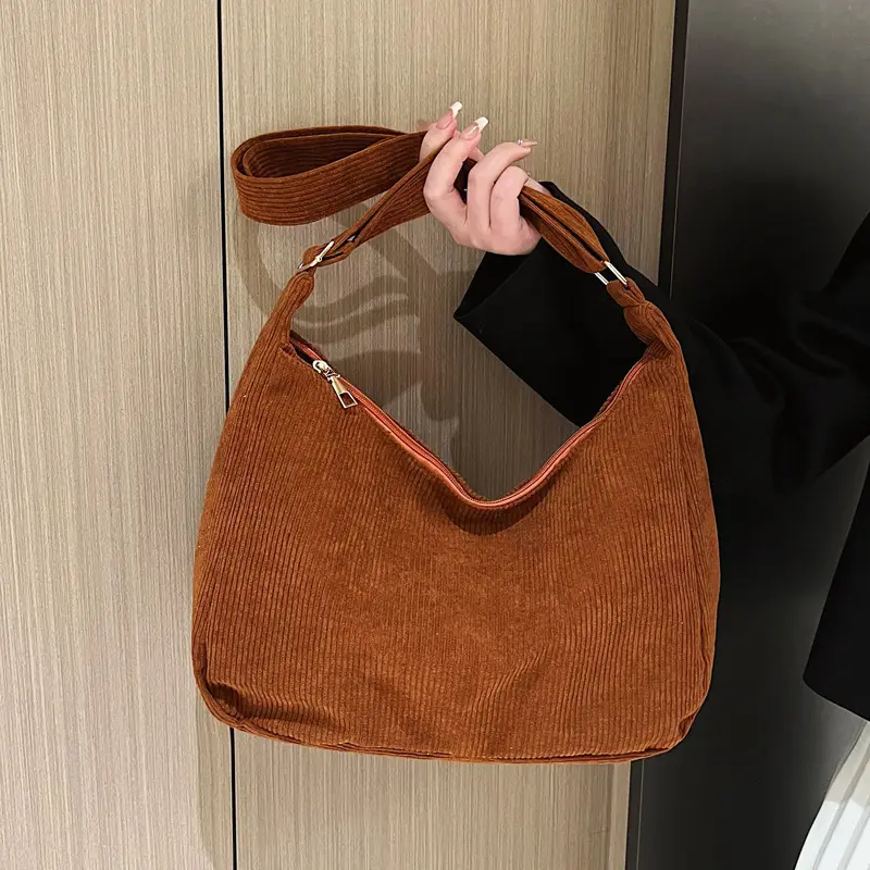 Venda quente 2023 Lona De Veludo Tote Bordado Shopping Shoulder Bag Personalizado Corduroy Bag Para As Mulheres