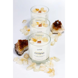 Bougie en verre parfumée LANJO en cire de soja, sans flamme, faite à la main, avec pierres naturelles et gemmes en relief, pour Thanksgiving et Noël - Product Image 1