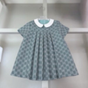 Robe d'été en mousseline pour filles, col Claudine <span class=keywords><strong>à</strong></span> <span class=keywords><strong>volants</strong></span>, manches courtes, motif lettres imprimé, <span class=keywords><strong>jupe</strong></span> trapèze longueur genou - Product Image 1