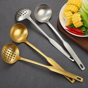 304 Stainless Steel Soup Ladle Set Gold And Silver Strainer Spoon For Hot Pot Kitchen Use - Product Image 2