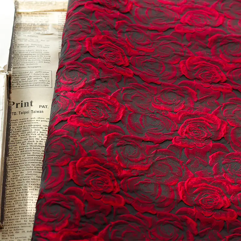 Gemischter rot gewaschener Denim Chinoiserie Muster geometrischer Jacquard Stoff