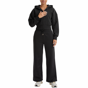 เสื้อฮู้ดผู้หญิงแขนยาวผ้าฟลีซสีเทาเข้มเสื้อครอปสตรีทแวร์เสื้อครอปแบบมีซิป - Product Image 3