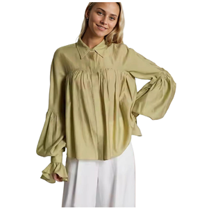 <span class=keywords><strong>AMENO</strong></span> Chemisier d'été décontracté pour femme en mousseline de soie tissée avec manches longues Couleur unie et volants Logo de mode simple sur le dos - Product Image 1