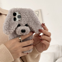 Coque de téléphone en peluche douce pour chiot, design 3D chien en peluche moelleux, housse antichoc chaude pour iPhone, vente en gros OEM