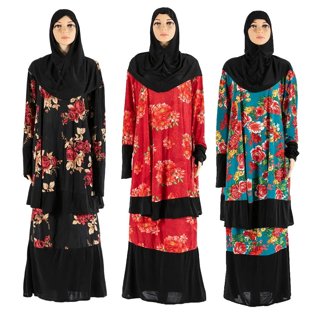 Gaun Hitam Muslim Wanita Baru, Gaun Bercetak Hitam Islami Lengan Panjang, Dubai, Gaun Rumahan Abaya