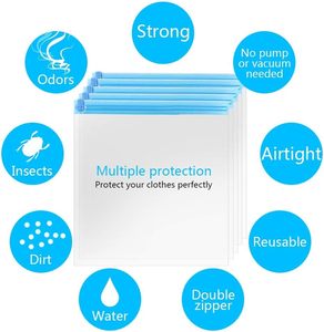 再利用可能な防除真空収納バッグ旅行用リビング用圧縮バッグポンプ不要ロールアップエアタイトPE - Product Image 5
